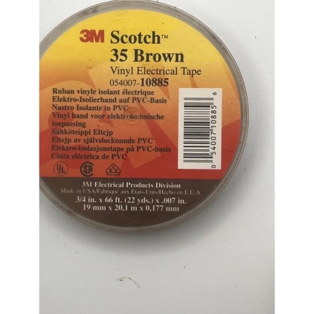 Lot 3M 35 Scotch Vinyl Electrical Color Coding Tape 3 Rolls--Two White One Brown